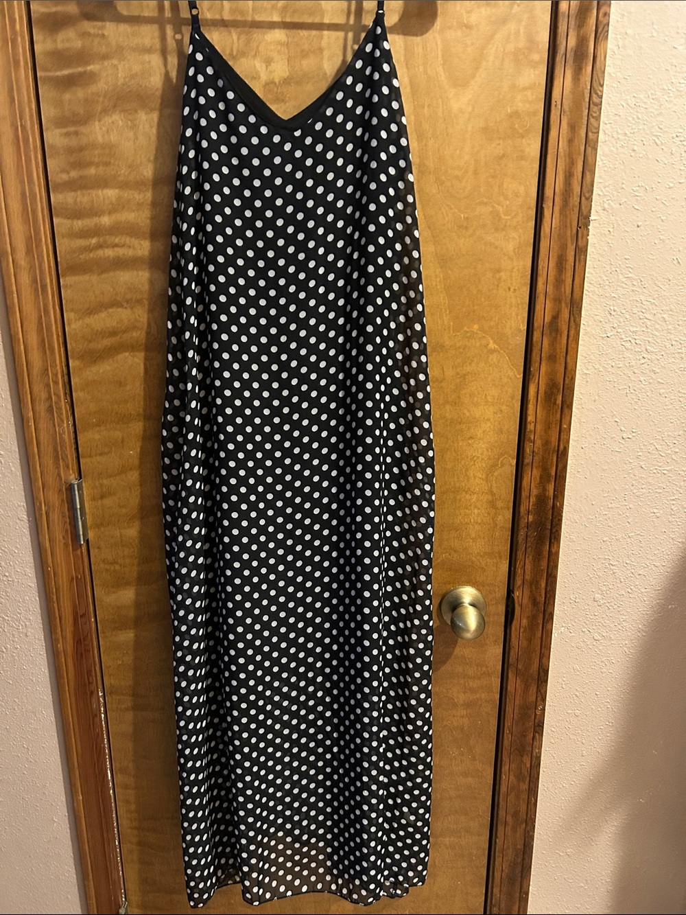 Navy Blue and White Polka Dot Maxi Slip Dress - Excellent Condition